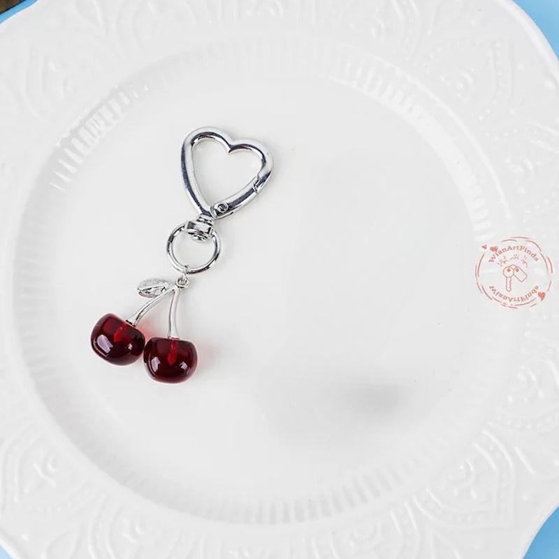 

Cute Exquisite Stereo Transparent Simulated Fruit Red Little Cherry Resin Keychain for Women Bag Pendant Zircon Accessory Gifts