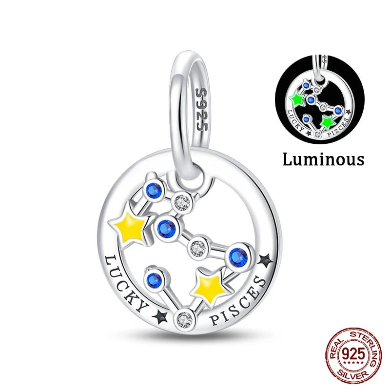 Copper Twelve Constellations Luminous Charms Beads Fit Qikaola Original Bracelets Fine Diy Birthday Jewelry Gifts