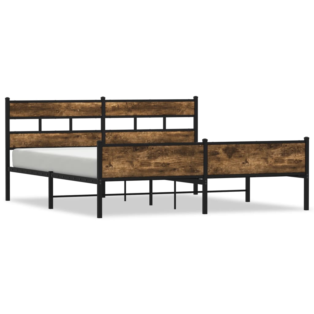 Metal Bed Frame without Mattress Smoked Oak Finish 180 x 200 cm