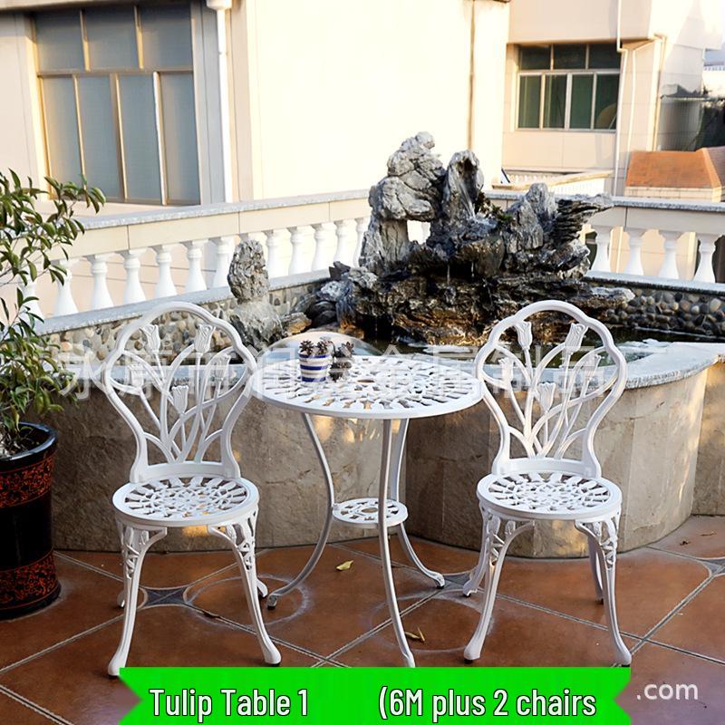 Three-Piece Wrought Iron & Cast Aluminum Outdoor Furniture Set for Balcony, Patio, or Villa Garden