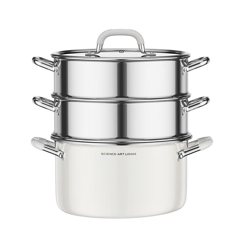 DUMIK 24CM Ceramic 316 Stainless Steel Double Steamer Soup Pot