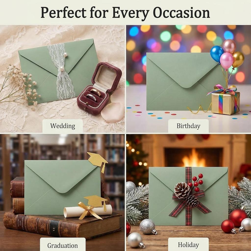 100 Pack Sage Green Envelope 5 x 7 in Self Seal Blank C5 C6 Envelopes for Wedding Invitations Birthdays Greeting Cards Thank You Cards Baby Shower