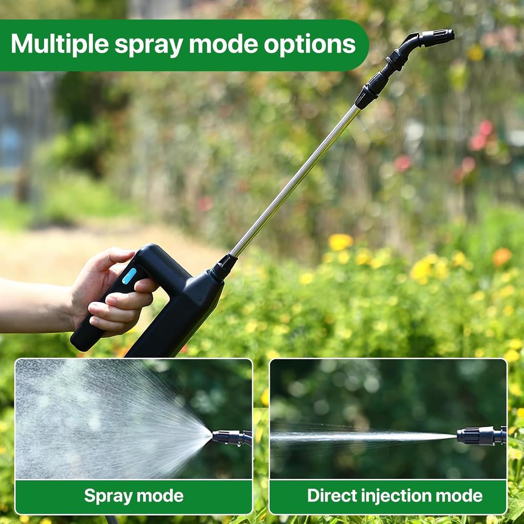 Battery Powered Electric Garden Sprayer with Telescopic Wand 5M Hose and 3 Nozzles, Portable Spray Wand for Gardening Yard Lawn