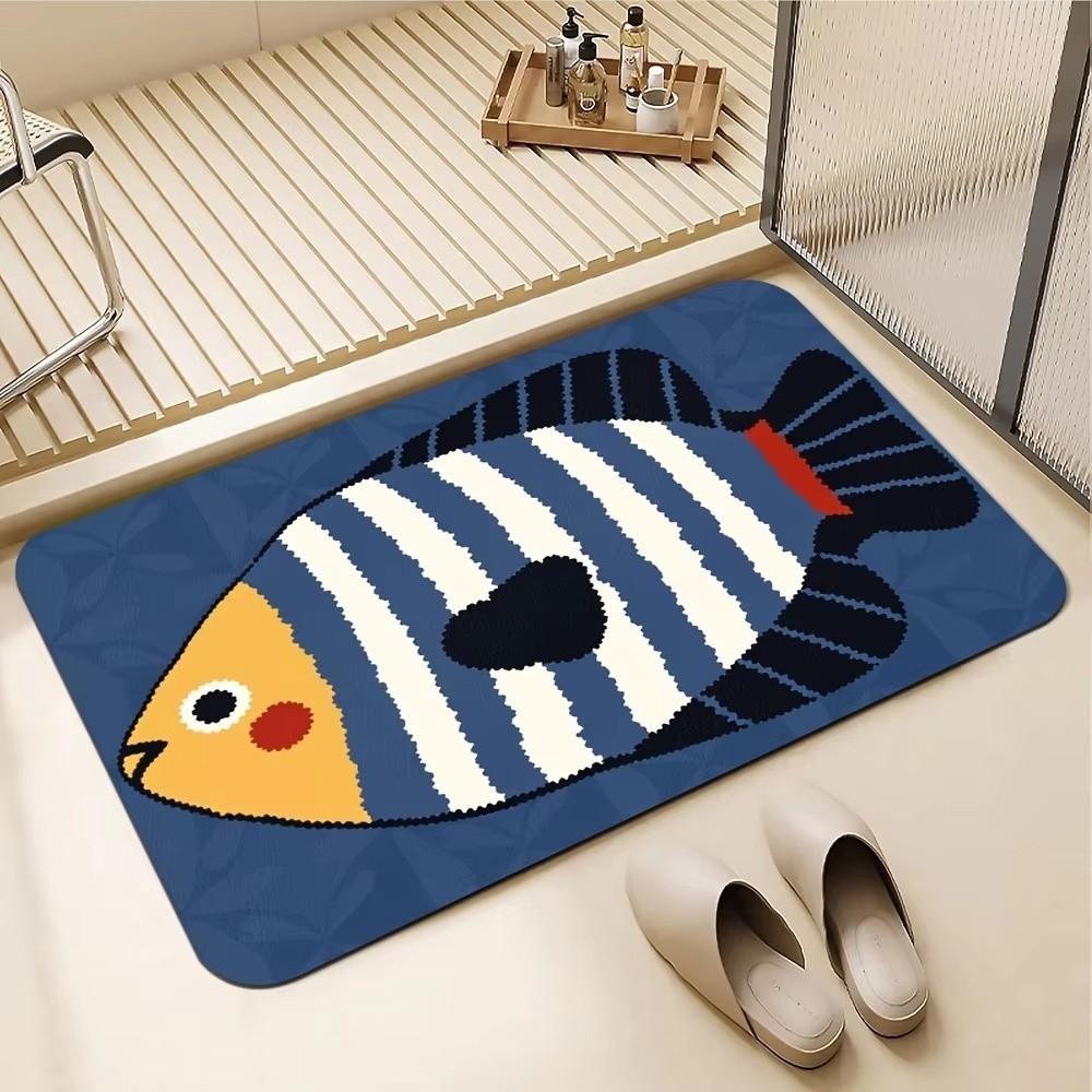 Diatom Mud Entry Mat Wear Resistant Bathroom Absorbent Mat Cartoon Fish Floor Mat Living Room