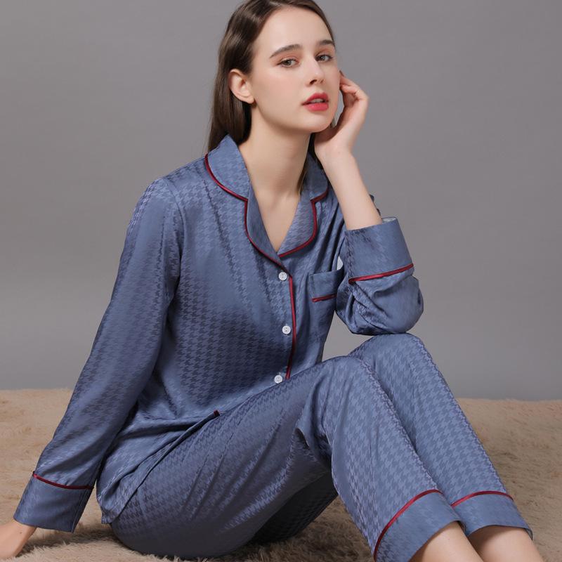 2022 Jarní a podzimní pár pyžam z ledového hedvábí - Dámské a pánské dlouhé kalhoty, nadměrná velikost, domácí oblečení
