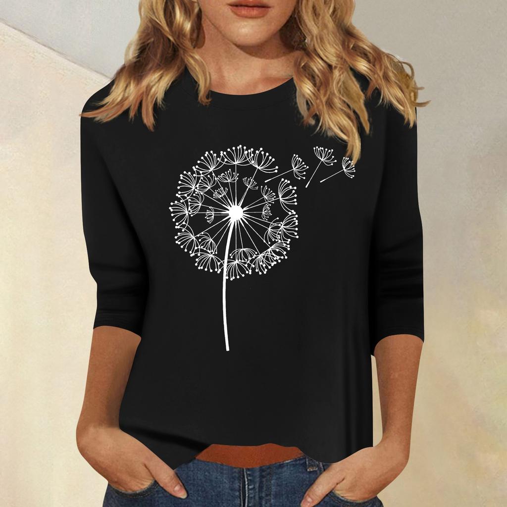 Damenmode, lässig, bedruckt, sieben Ärmel, Rundhalsausschnitt