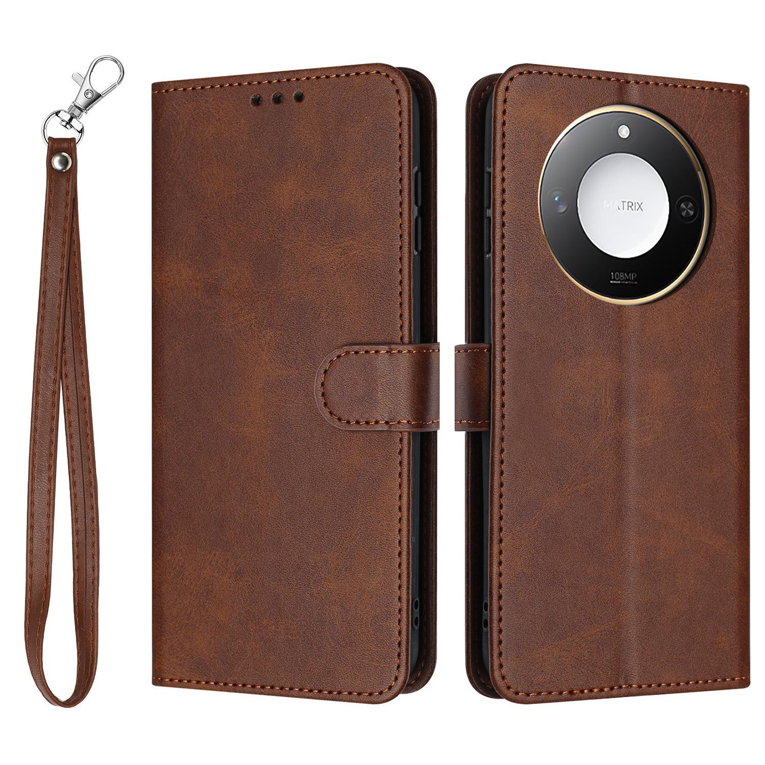 

For Honor X60 5G/X9c Smart 5G Case Flip Stand PU Leather Wallet Phone Cover Calf Texture Brown