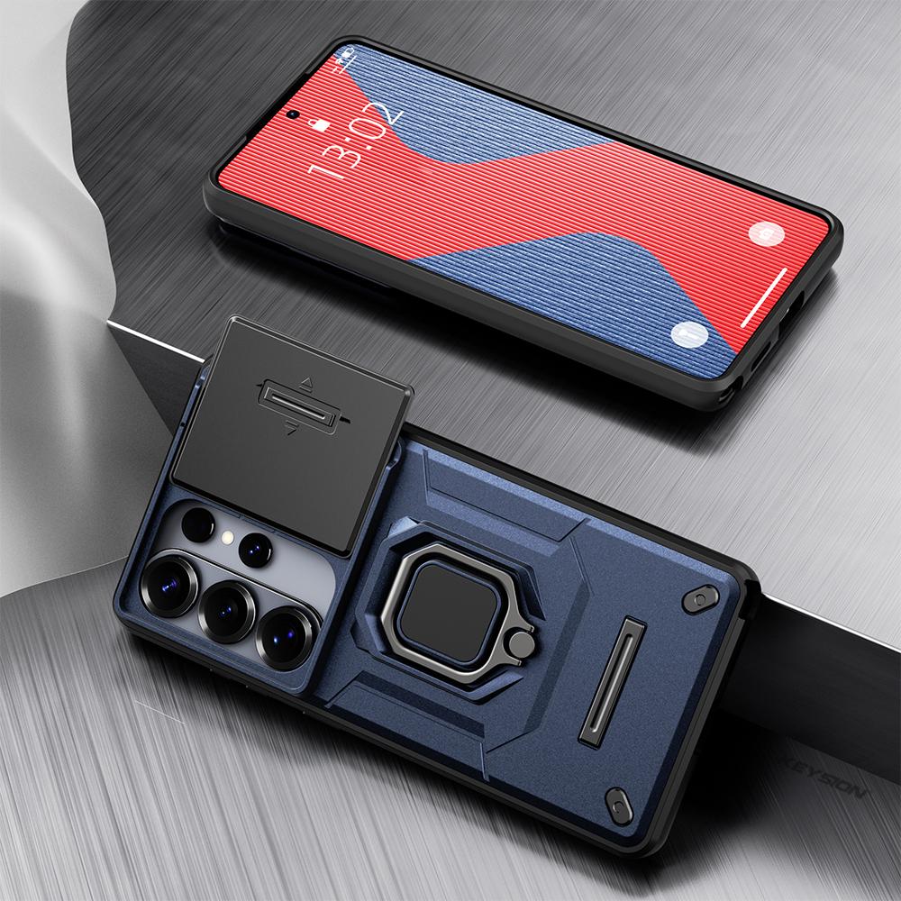 KEYSION Shockproof Armor Case for Samsung S26 Ultra 5G Slide Camera Lens Protection Ring Stand Phone Cover for Galaxy S26+ Plus