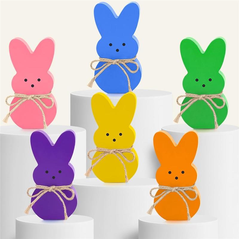 Easter Decorations Indoor, 6PCS Wooden Easter Bunny Decor For Table Easy Install Easy To Use
