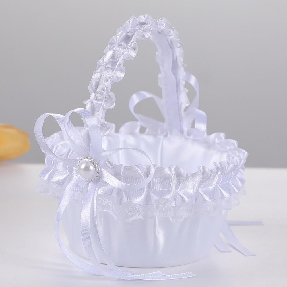 Weißer Blumenkorb Handgehaltener Aufbewahrungskorb Romantischer Seidenblumenkorb Hochzeit Brautjungfer