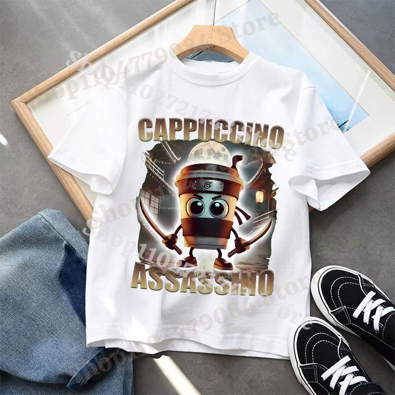 Italian Brainrot T-shirts for Children Anime Cartoon Cute Short Sleeved Shirt Boys Girls Summer Fashion Top Kids Clothes Gifts