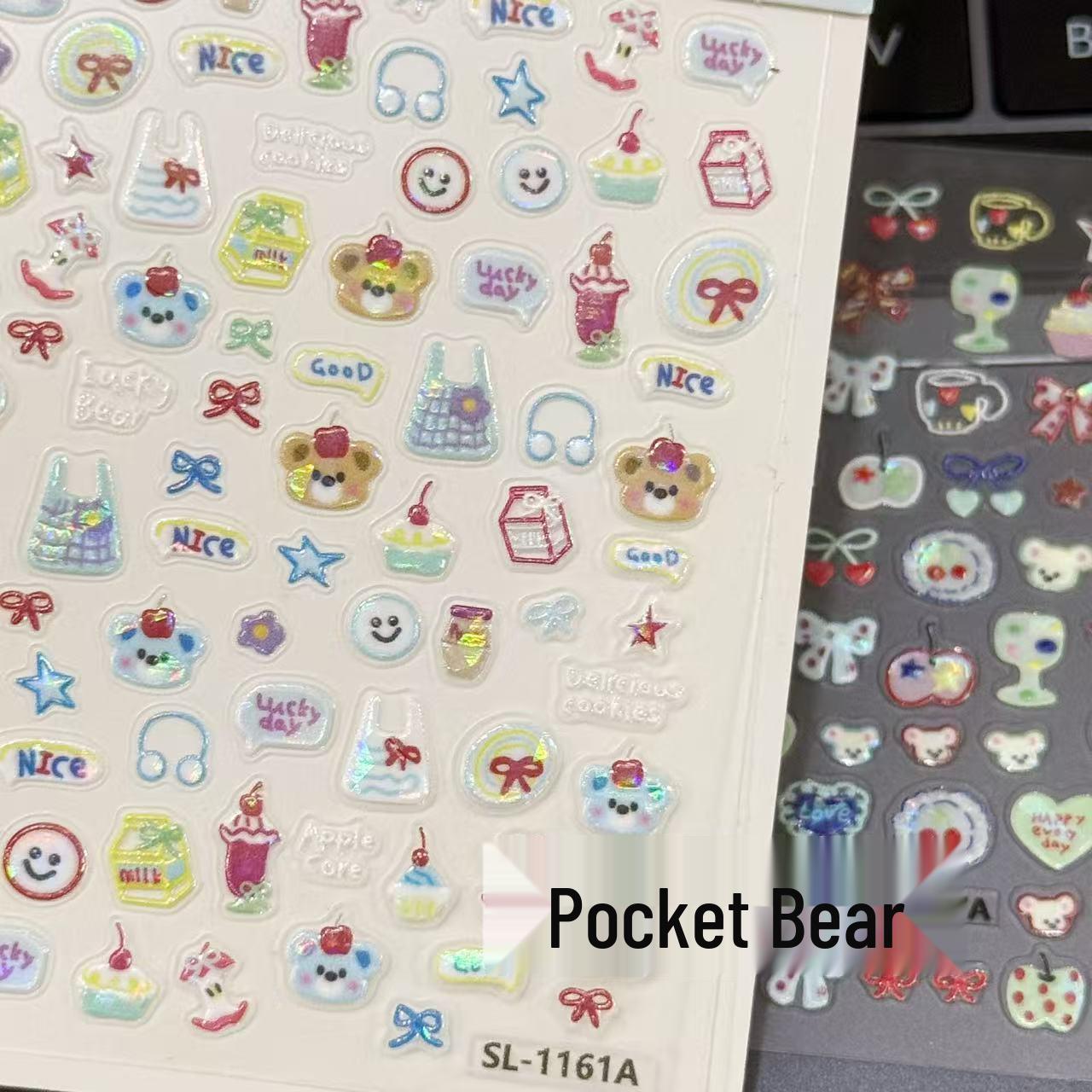 Korean Cute Bear Nail & Journal Graffiti Stickers - Hand-Painted Style