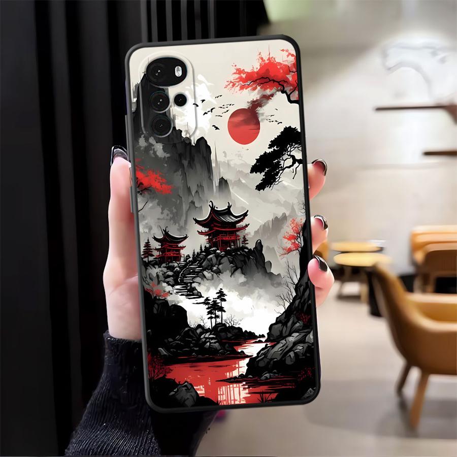 Phone Cover Case for Motorola Moto G71 G51 G73 G53 G30 G60s G32 G52 G50 Edge 20 Pro 30 Lite G22 Edge40 Ink Art Print Japanese