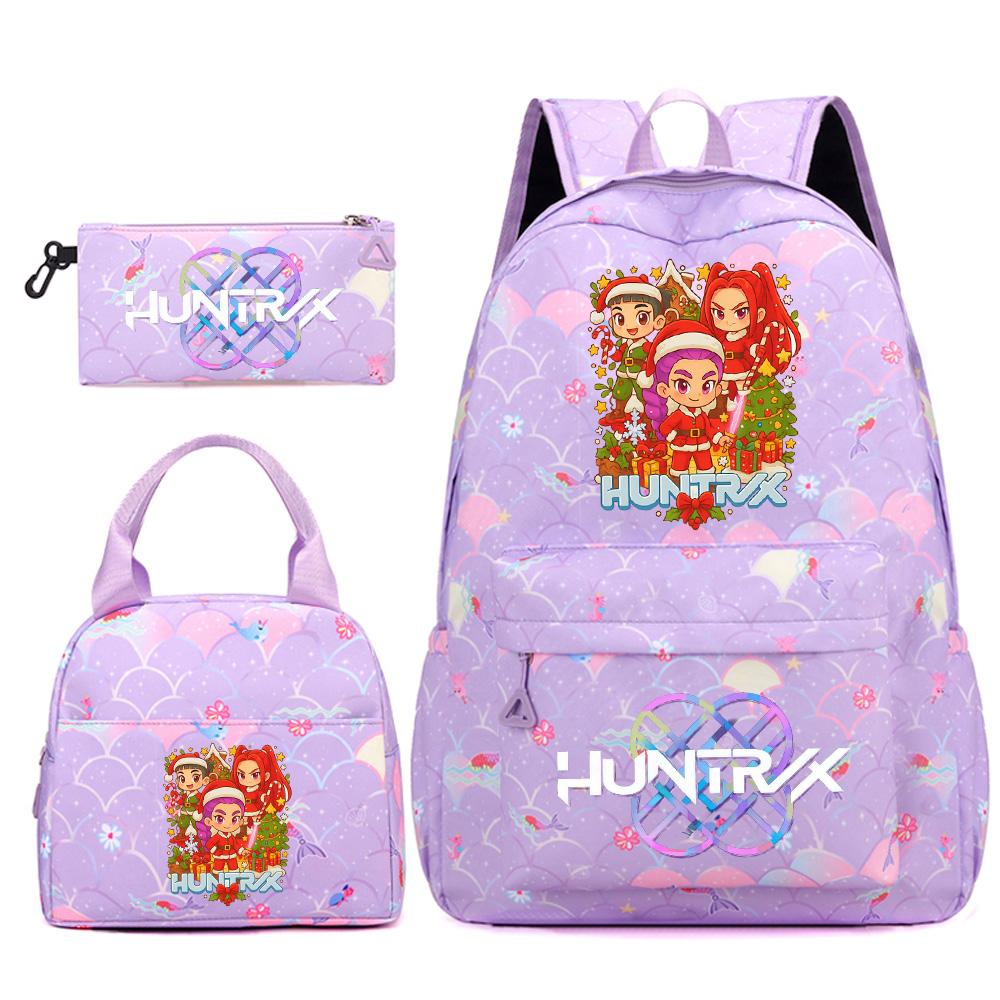 3Pcs/set Christmas Kpop Printed Backpack Handbag Pencil Case for Teenger Student Girl Boy Schoolbag Kid Bookbag Large Capacity Travel Bag Kid Gift