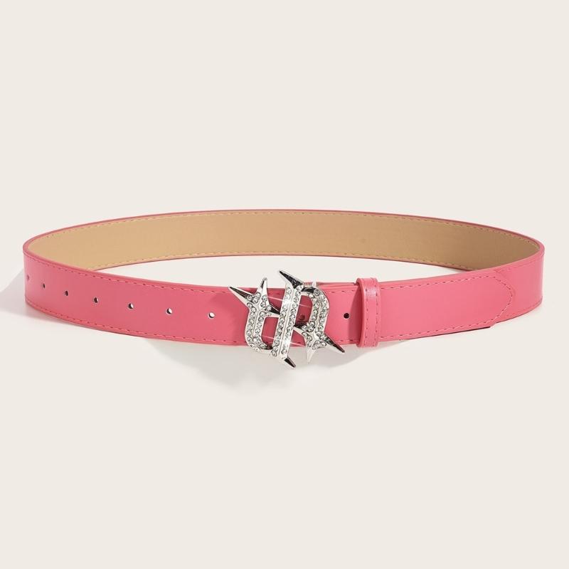 Punk PU Waist Belt for Jean Rock and Roll Hip Hop Studded Belt Waistband Glinting Buckle with Encrusted Rhinestones