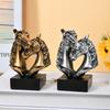 Couples Horse Figurines Horses Head Statue Paperweight Animal Sculptures Ornament for Home Office Desktop Decorations