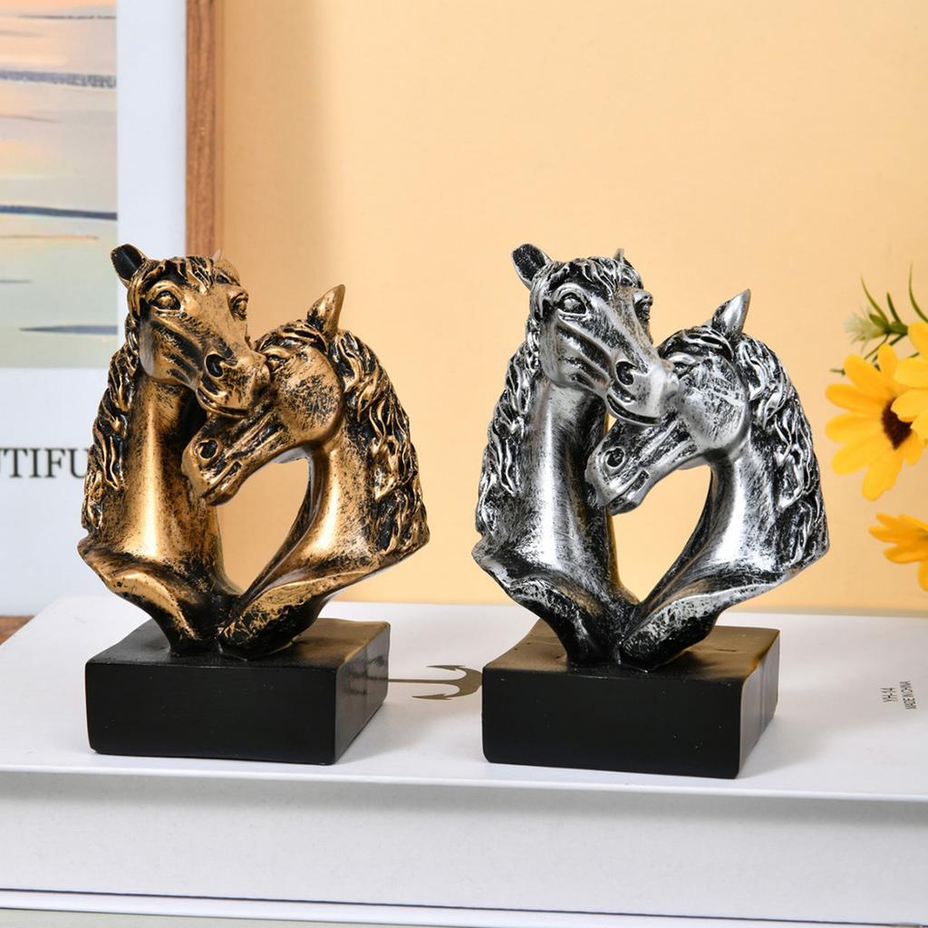 Couples Horse Figurines Horses Head Statue Paperweight Animal Sculptures Ornament for Home Office Desktop Decorations