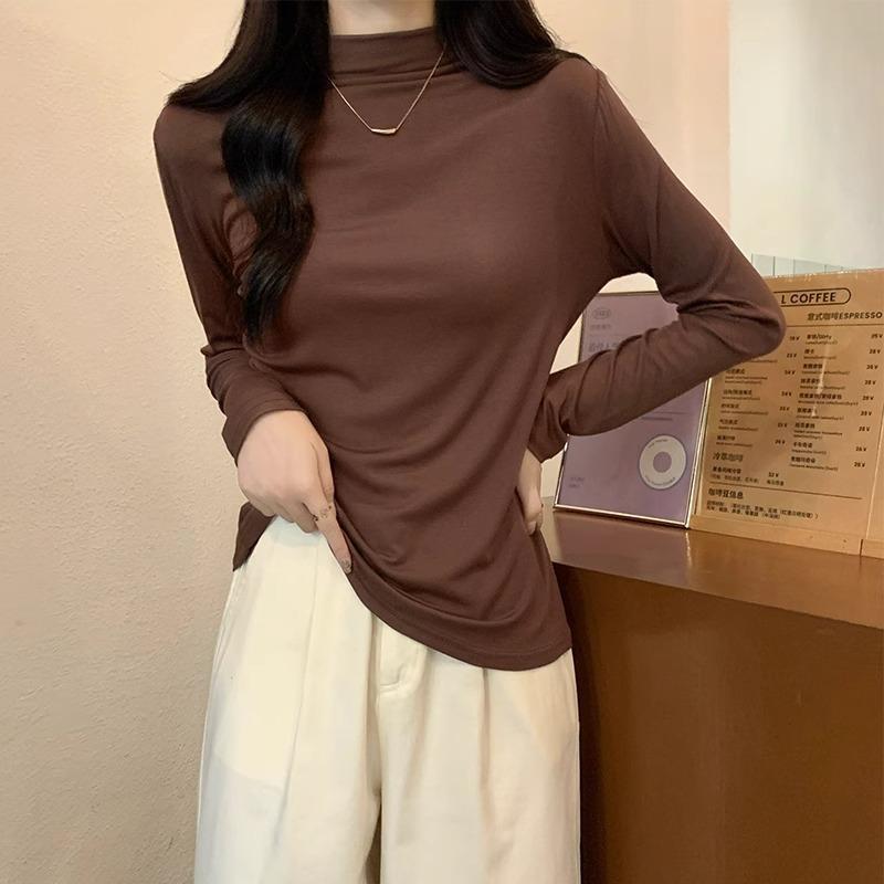 

Autumn and winter velvet thickened long-sleeved bottoming shirt T-shirt for women 2024 new style half turtleneck slim slim inner top XL