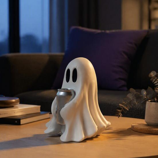 Compact Ghost Statues Halloween Figurine with Drinks, Resin Statue, Cute Spooky Desktop Durable Holiday Ornaments Ornament for Party Tabletop