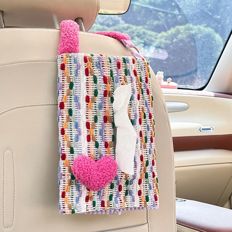 Creative Heart Shape Hanging Backseat Car Tissue Box Multi Functional Tissue Bag