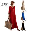 Comfortable Summer Dress Loose Maxi for Women, 3/4 Sleeve Button Up Everyday Wear V Neck Casual Long Dress, Flowy Beach Sundress Fit