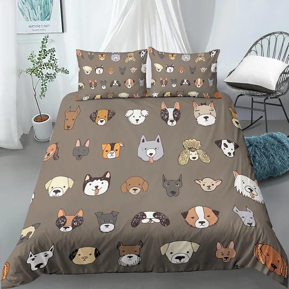 Cartoon Dog Duvet Cover Set Funny Pug Print King Size Bedding Set for Kids Boys Girls Animal Theme 23pcs Twin Comforter Cover