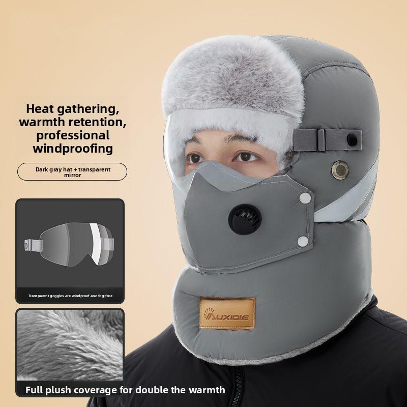 100 Down Cotton Lei Feng Hat Men's Winter Cold Protection Ear Protection Fleece Women's Cycling Windproof Mask Warm Thickened Hat