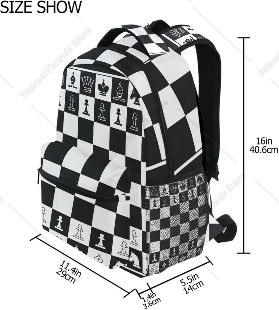 Schwarz Weiß Schachbrett Rucksack Kariert Schultasche Tagesrucksack Reise Wandern Camping Schule Laptoptasche