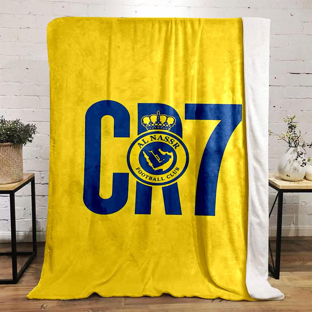 Blue "CR7" Text with Al Nassr FC Logo On a Yellow Background. for All Seasons Blanket Lunch Break Throw Gift