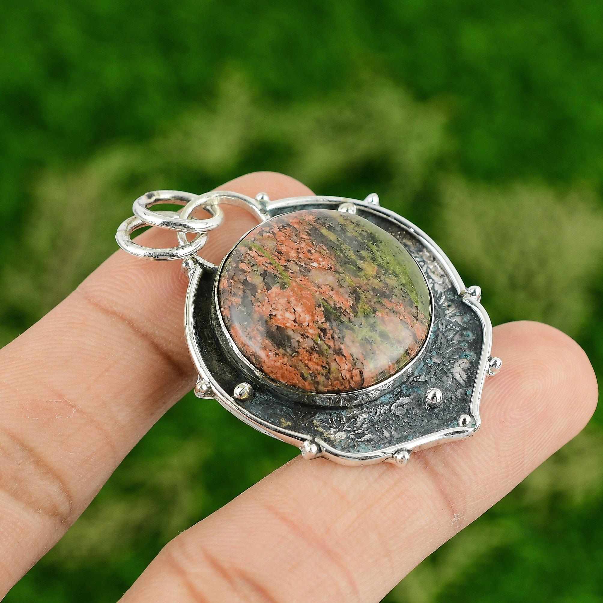 

Unakite Gemstone Pendant Latest Design Jewelry 925 Sterling Silver Pendant Handmade Pendant Gifts For Mom