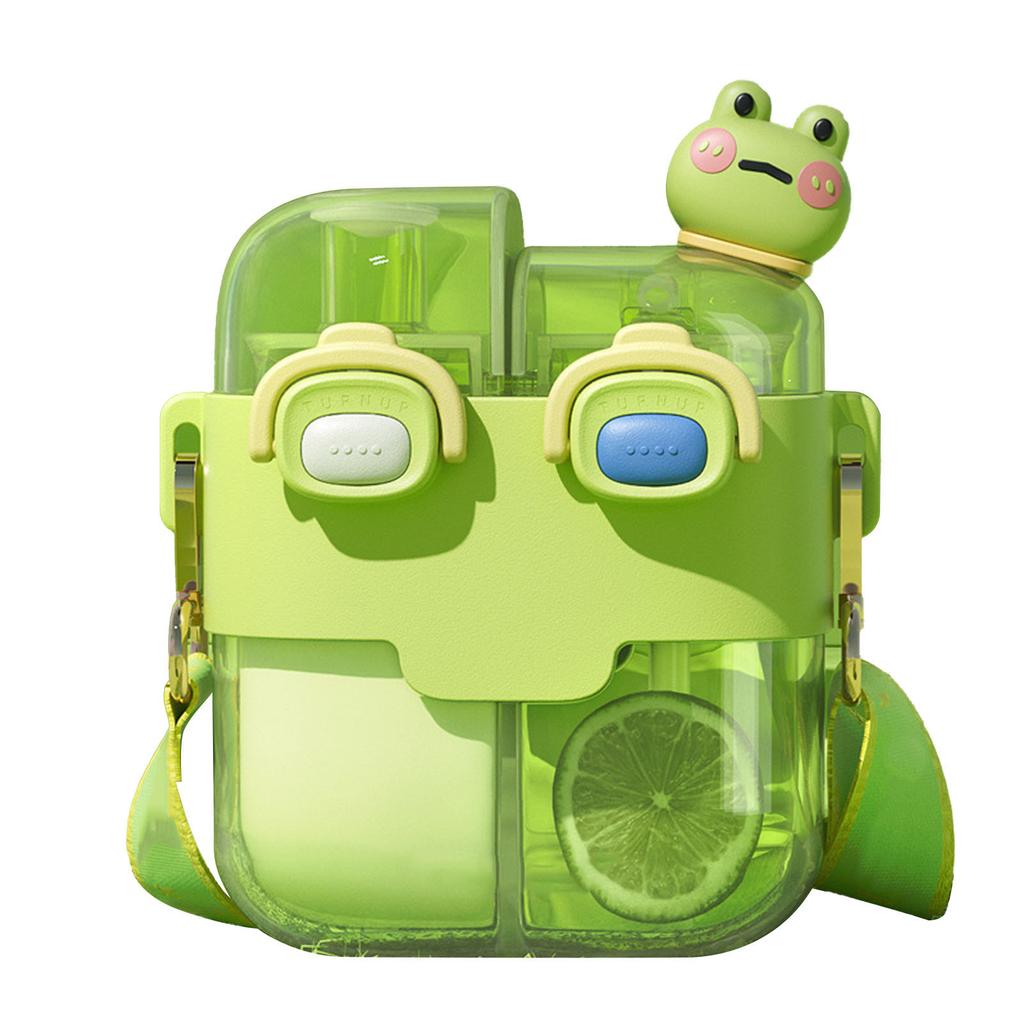 Kawaii Wasserflasche Mode Plastik Doppel Trinkwasserflasche mit Stroh Halteriemen für