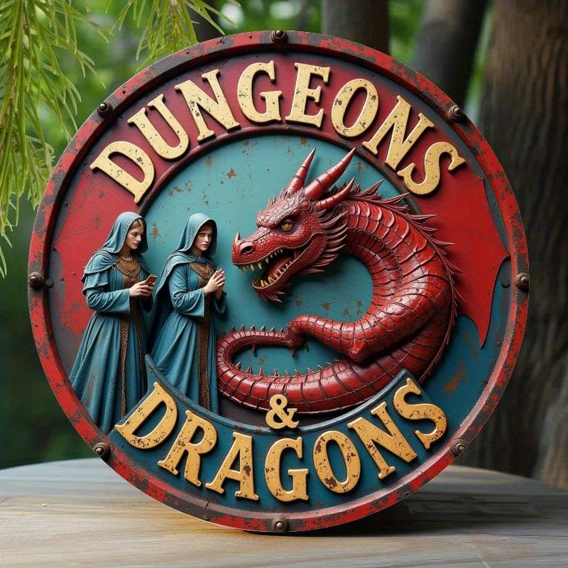 

2d Flat 20*20cm Circular Wooden Sign, Dungeons&Dragons Adventure Story Logo, Unique, Durable and Easy To Hang Wooden Decoration, Suitable for Bedrooms 20*20cm