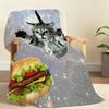 Space cat eating hamburger Blanket Soft Throw Blanket for Home Bedroom Bed Sofa Picnic Travel Office Rest Cover Blanket Gift