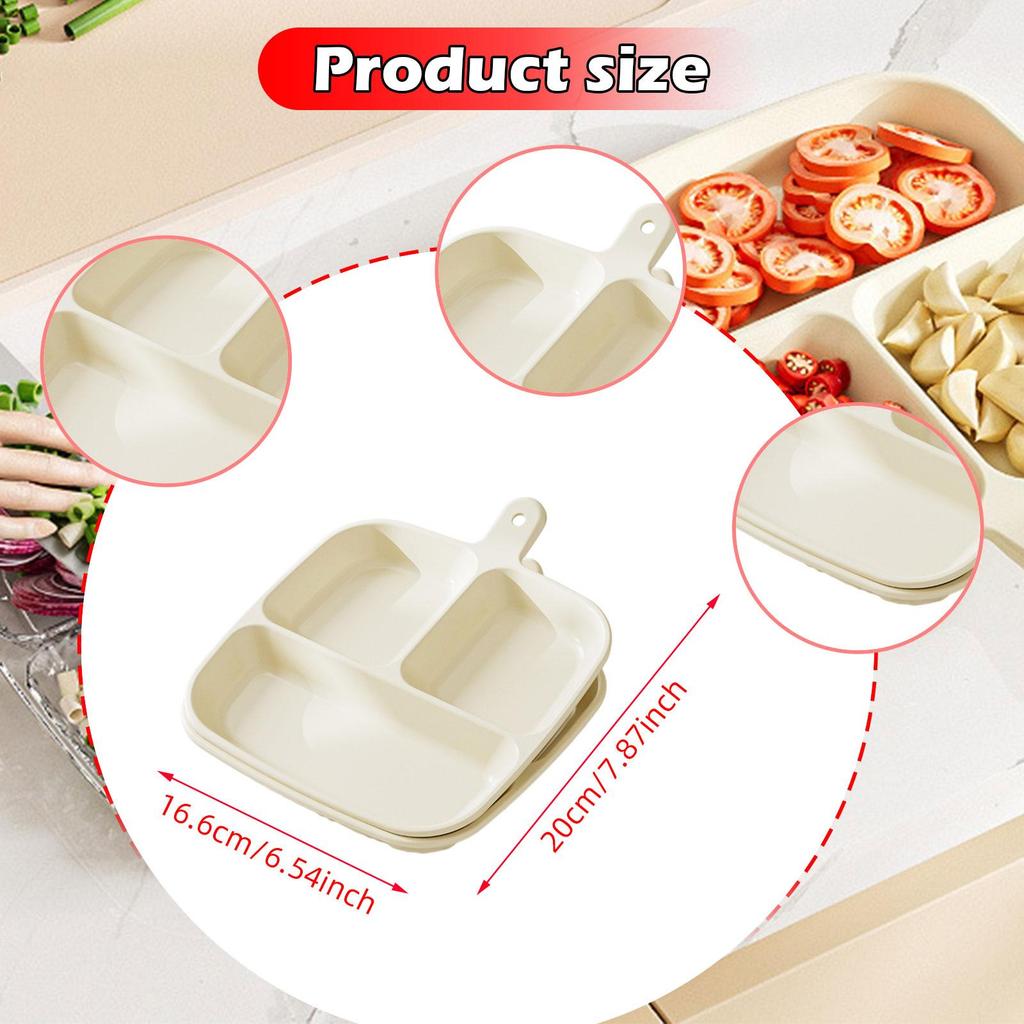 2Pcs Divided Dinner Plates with 3 Compartments with Handle Partitioned Plates for Kitchen Meal Prep Vegetable Fruit Snack