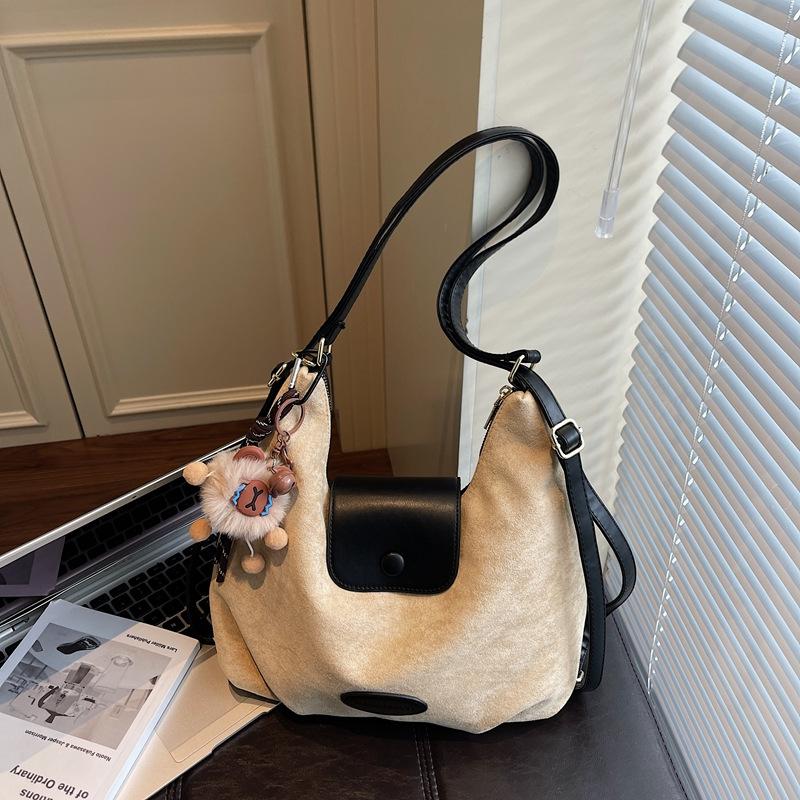 Suede bag women's 2025 new trendy backpack retro travel backpack large capacity tote bag messenger bag