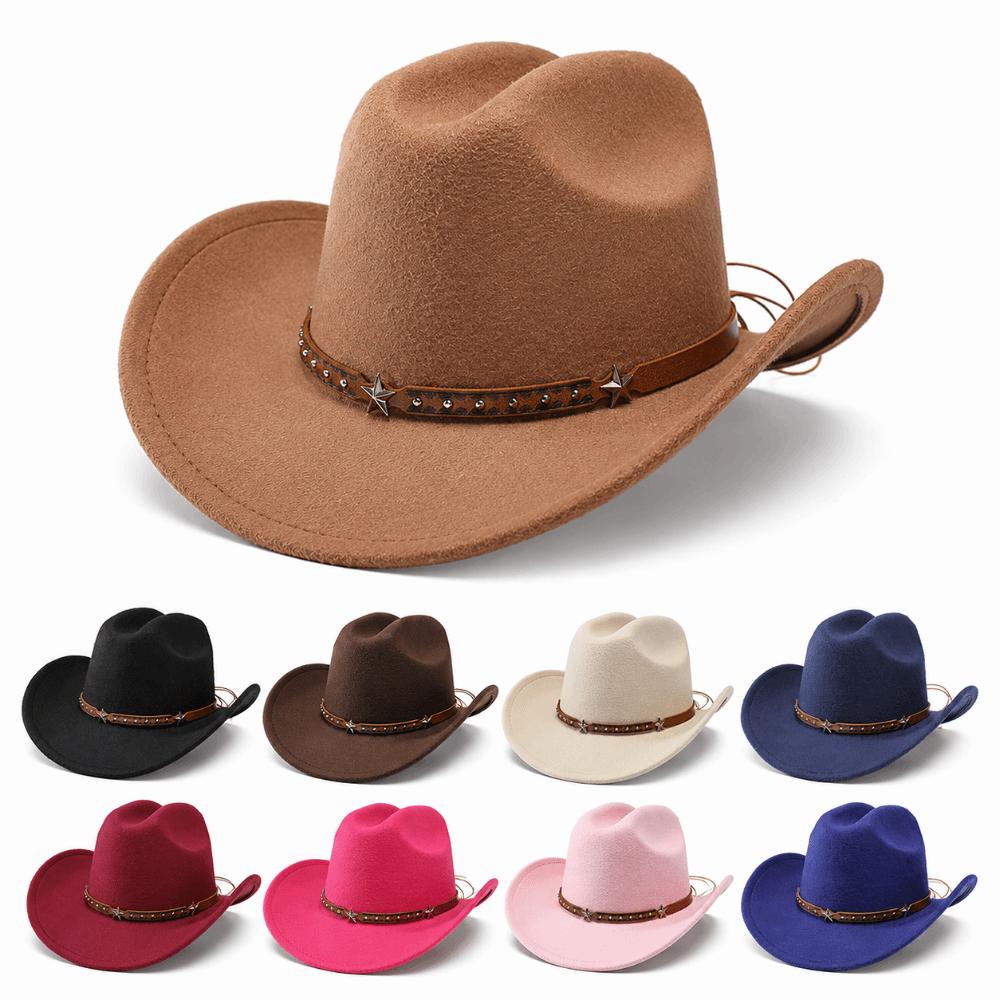 Cintura con Testa di Stella Cappello da Cowboy Occidentale Cappellino da Cowgirl in Feltro Cappello da Sole Fedora Jazz Cappelli Donna