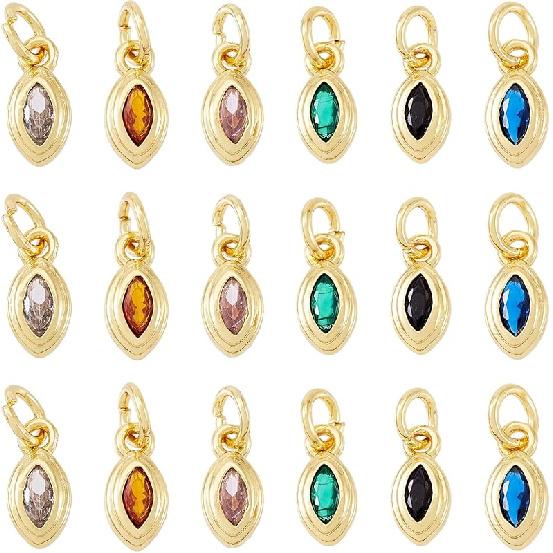 Pandahall 12Pcs 18K Gold Plated Rectangle Charms Cubic Zirconia Birthstone Charms Brass Crystal CZ Stone Pendants with Jump Ring for Jewelry Making