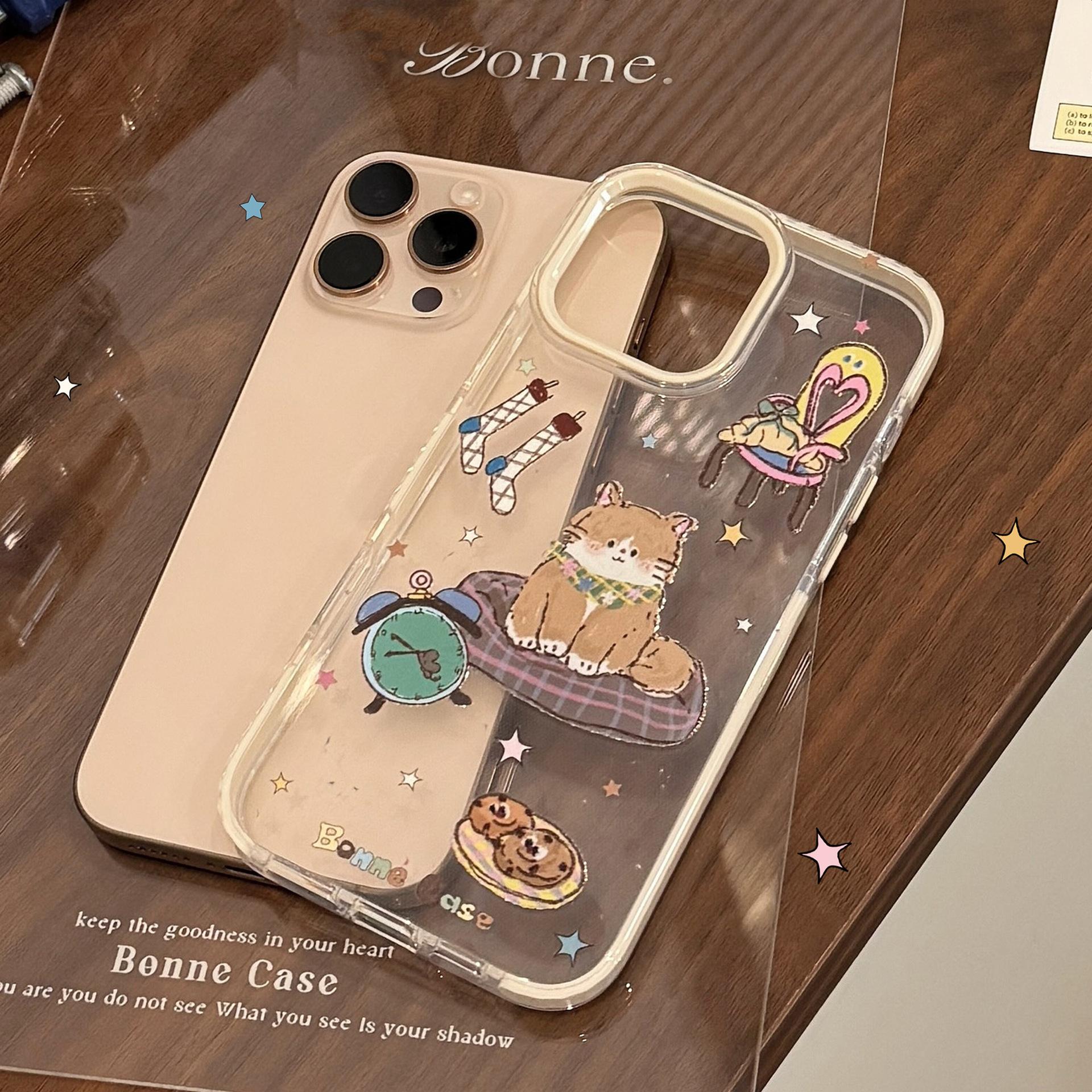 

Children s Funny Cartoon IPhone 15 Apple 16pro Max Mobile Phone Case Ins Cat Painting Suitable for 14 Anti-fall 13 Magnetic Suction 12pro max (6.7)