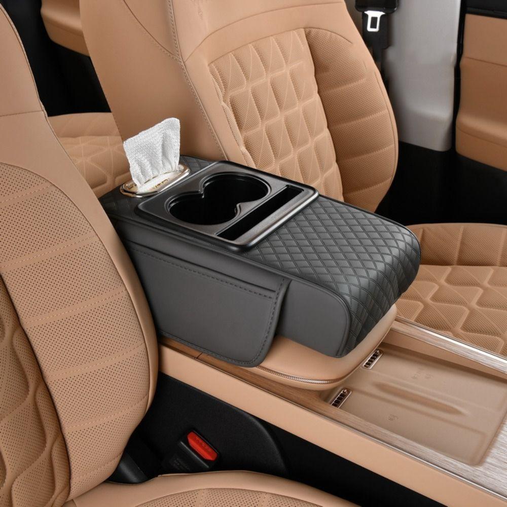 PU Leather Center Console Armrest Cushion Height Increasing Cup Holder Portable Armrest Pad