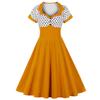 Women's Vintage Polka Dot Lapel  Short-sleeved Belt Dress