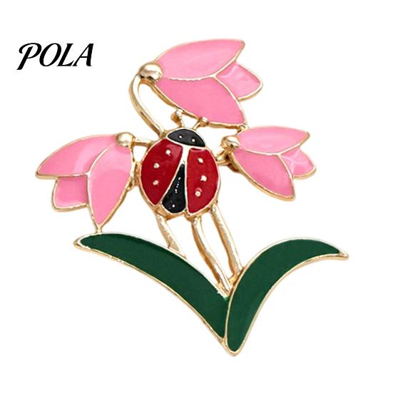 Elegant Floral Jewelry Enamel Tulip Ladybug Brooch for Women, Oil-Dripping Flower Ladybird Decorative Accessory Lapel Pin, Sweater Cardigan Coat Suit