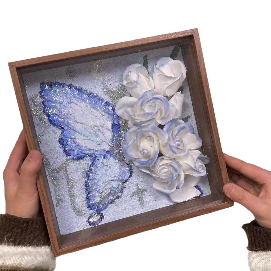 Texture Canvas Oil Painting Butterfly Rose Hand-Painted Photo Frame DIY Materials Minimalist Home Entrance Art Wall Decor