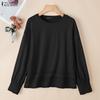 ZANZEA Women Casual Round Neck Loose Long Sleeve Splice Sweatshirt