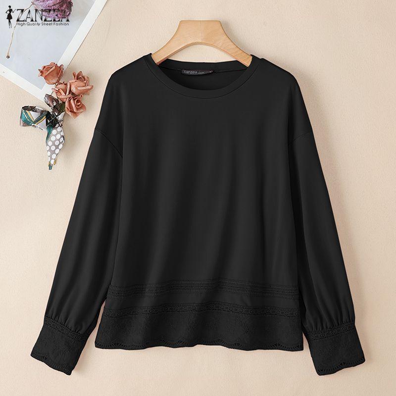 ZANZEA Women Casual Round Neck Loose Long Sleeve Splice Sweatshirt