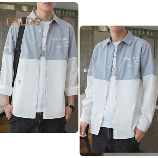 Vår høst herre skjorte turn-down krage trykt colorblock button-down cardigan løs Streetwear Young Cargo Style skjorte kåpe
