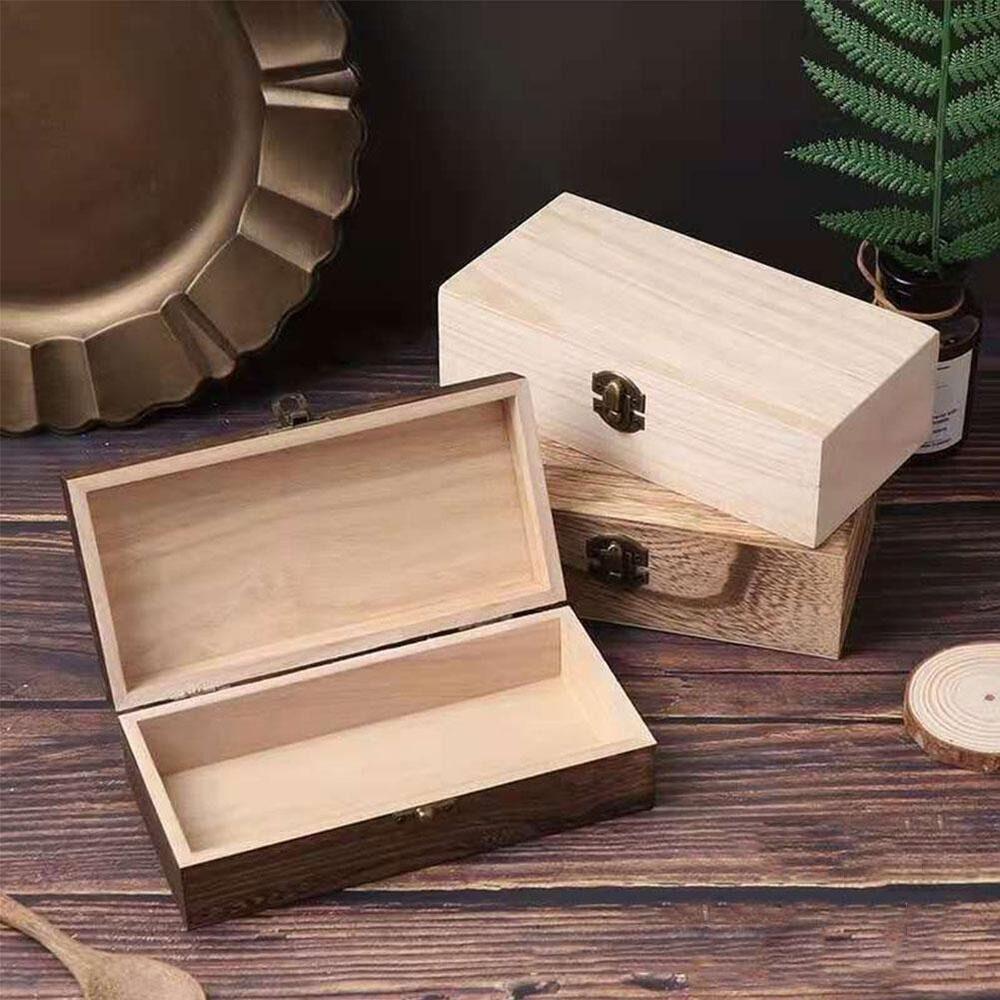 Vintage Gift Packaging Boxes Flip Lid Pine Treasure Chest Storage Rectangular Wooden Box