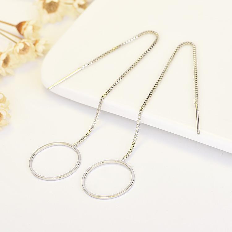 Modne Damskie Kolczyki Srebrna Igła Długi Chwost Geometryczny Trójkąt Okrągły Kwadratowy Kształt Kolczyki dla Kobiet Kolczyki