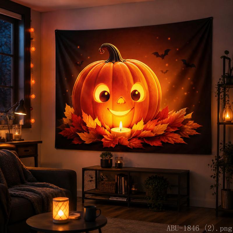 Halloween Horror Pumpkin Tapestry Spooky Storm Night Wall Art for Halloween Party Home Decor