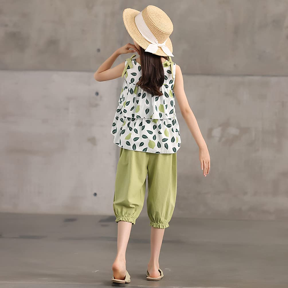 Sleeveless Half Korean Top and Bottom Kids Sleeveless Length Everyday Going Set [NOMSOCR] Children's Clothes, Girls' Setup, Summer, T-shirt, Pants,