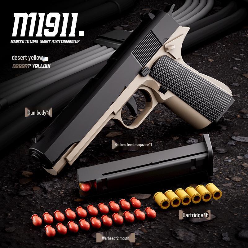 Mingjiangtang 1911 Soft Bullet Toy Gun for Kids - Continuous Fire Revolver Gun with Ejection Feature, Ideal for Boys.